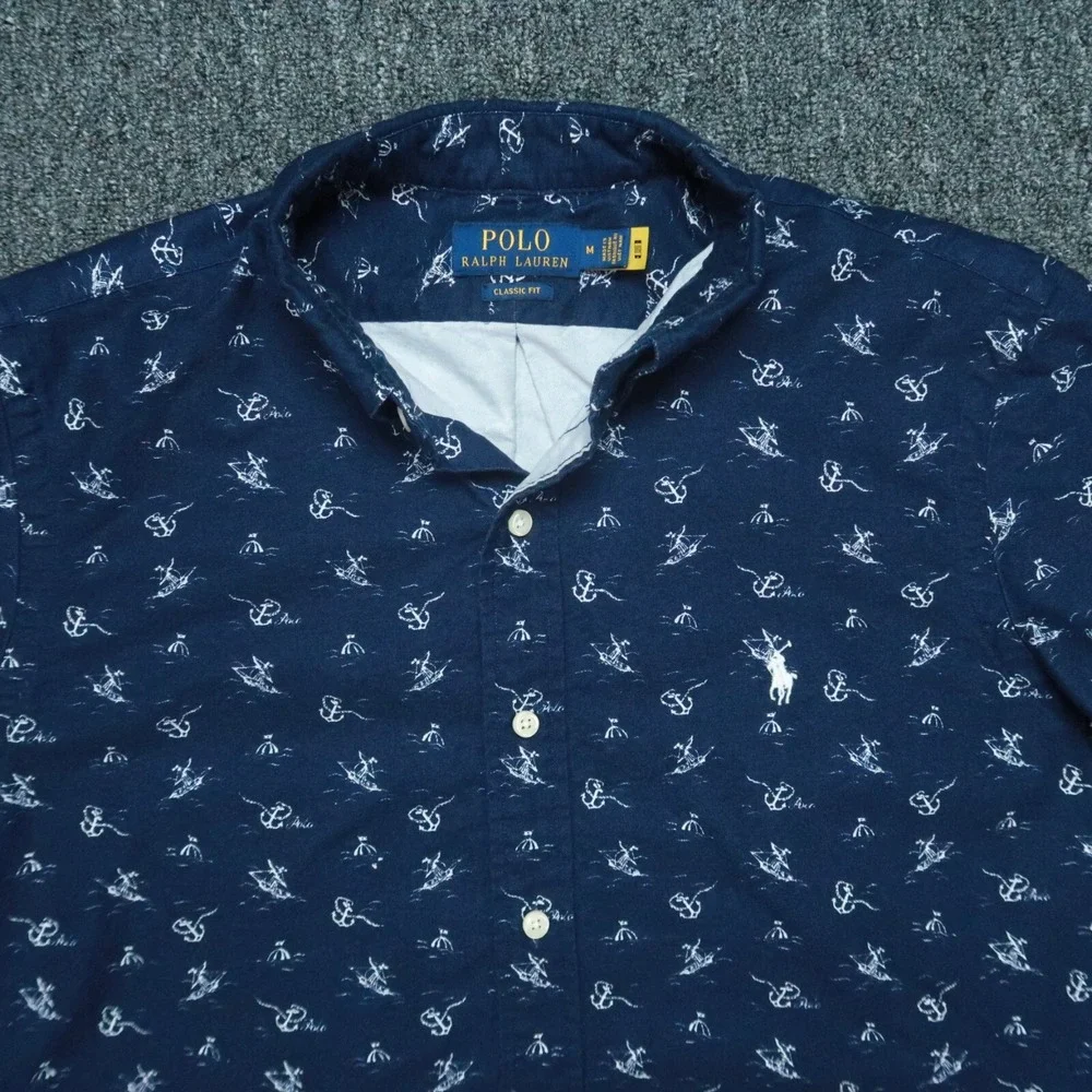 Polo Ralph Lauren Shirt Mens Medium Blue Classic Fit Sailing Anchor Short Sleeve
